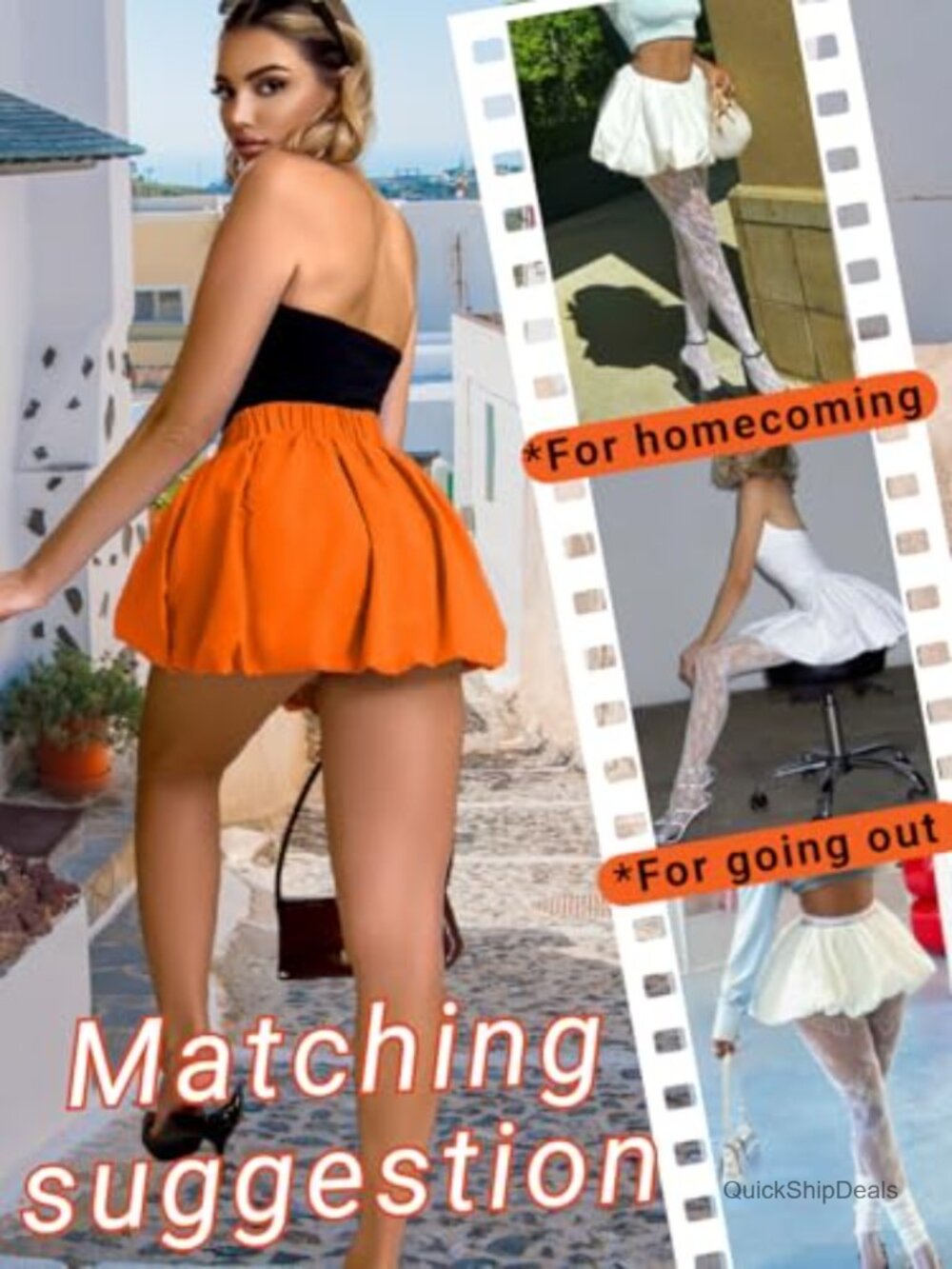 Polyester Bubble Mini Skirt with Elastic Waistband, Puffy Hem Going Out - Picture 6 of 7